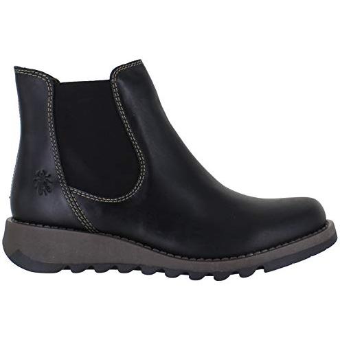 Fly London Salv Black Pebbled Leather Wedge Chelsea Boots
