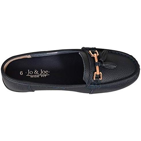 Jo & Joe Ladies Wide Fit Flat Leather Tassel Moccasins Loafer Nautical Shoe Plimsole Pumps Womens Flats