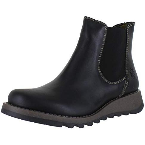 Fly London Salv Black Pebbled Leather Wedge Chelsea Boots