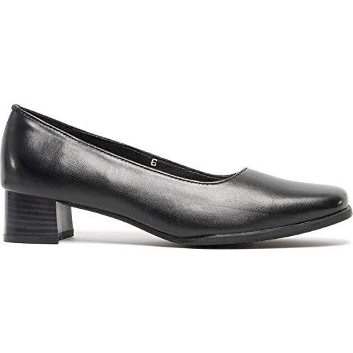 Mod Comfys Tara Ladies Formal Black Leather Plain Court Shoes Heels