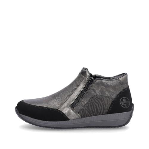 Rieker N1152-42 Grey Leather Ankle Boots Wider Fitting Warm Flat Shoes