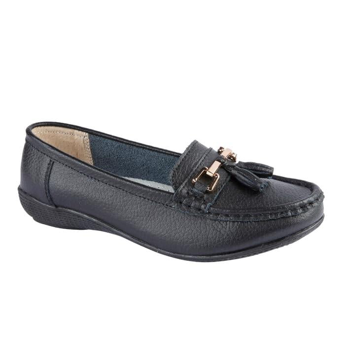 Jo & Joe Ladies Wide Fit Flat Leather Tassel Moccasins Loafer Nautical Shoe Plimsole Pumps Womens Flats