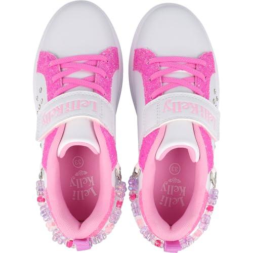 Lelli Kelly Gioiello Scarpa Bianco Fuchsia Trainers with Glitter Inlays and Bracelet Accessory