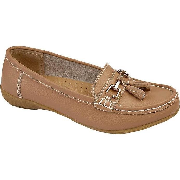 Foster Footwear Ladies Nautical Leather Smart Loafer Tassel Moccasin Flat Slip On Comfort Shoe Size 3-8 Flats