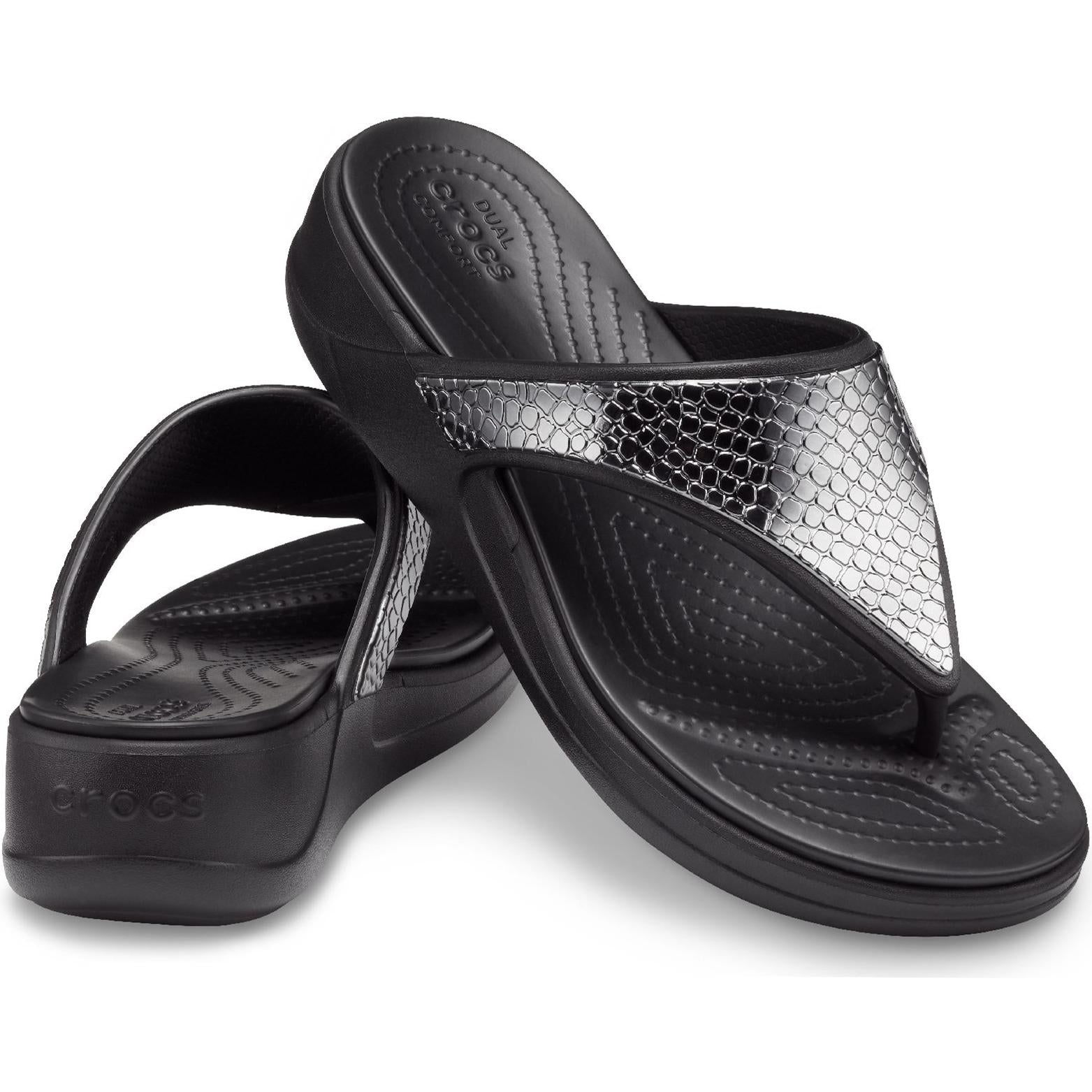 Crocs Monterey Metallic Wedge Flip Sandals