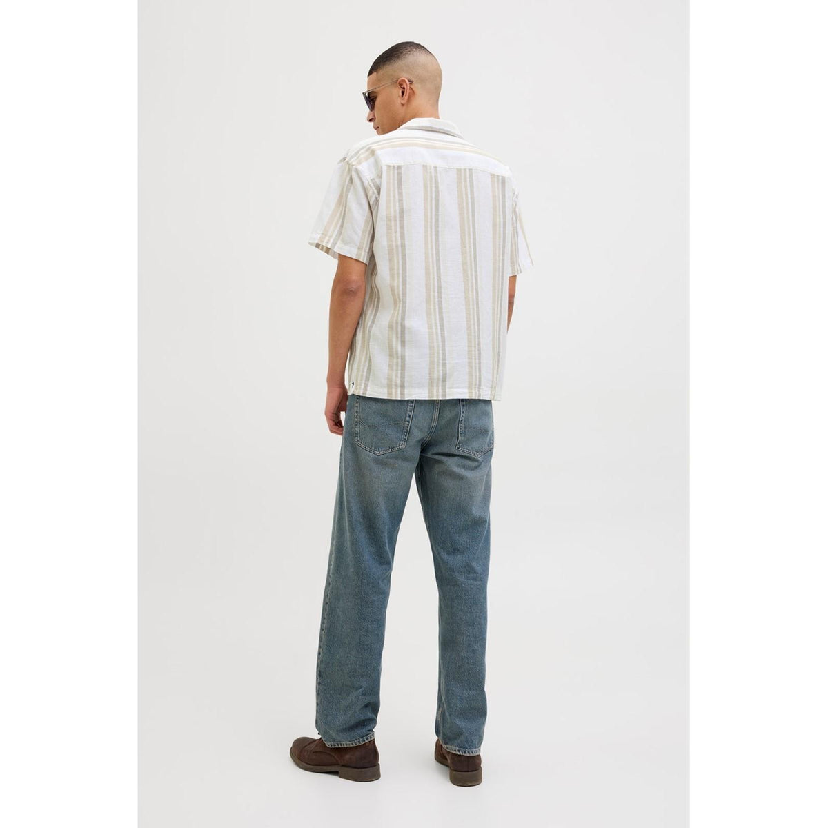 Jack & Jones Jack & Jones Premium revere collar linen shirt in White with Green stripe Shoes
