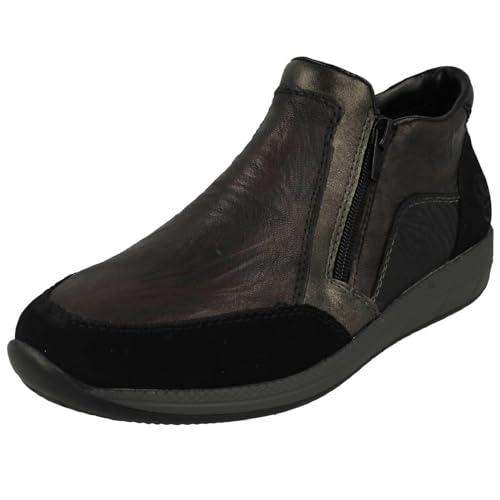 Rieker N1152-42 Grey Leather Ankle Boots Wider Fitting Warm Flat Shoes