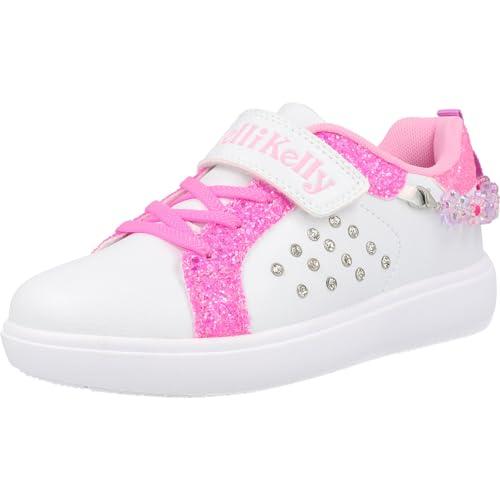 Lelli Kelly Gioiello Scarpa Bianco Fuchsia Trainers with Glitter Inlays and Bracelet Accessory