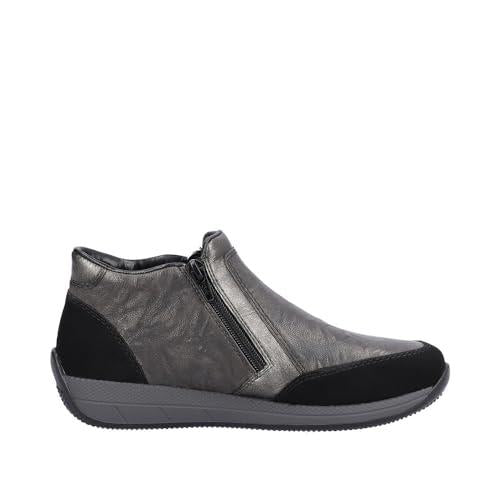 Rieker N1152-42 Grey Leather Ankle Boots Wider Fitting Warm Flat Shoes
