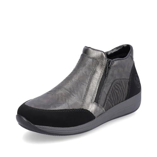 Rieker N1152-42 Grey Leather Ankle Boots Wider Fitting Warm Flat Shoes