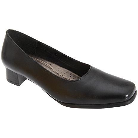 Mod Comfys Tara Ladies Formal Black Leather Plain Court Shoes Heels