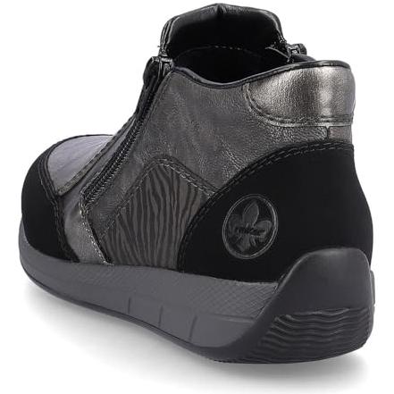 Rieker N1152-42 Grey Leather Ankle Boots Wider Fitting Warm Flat Shoes