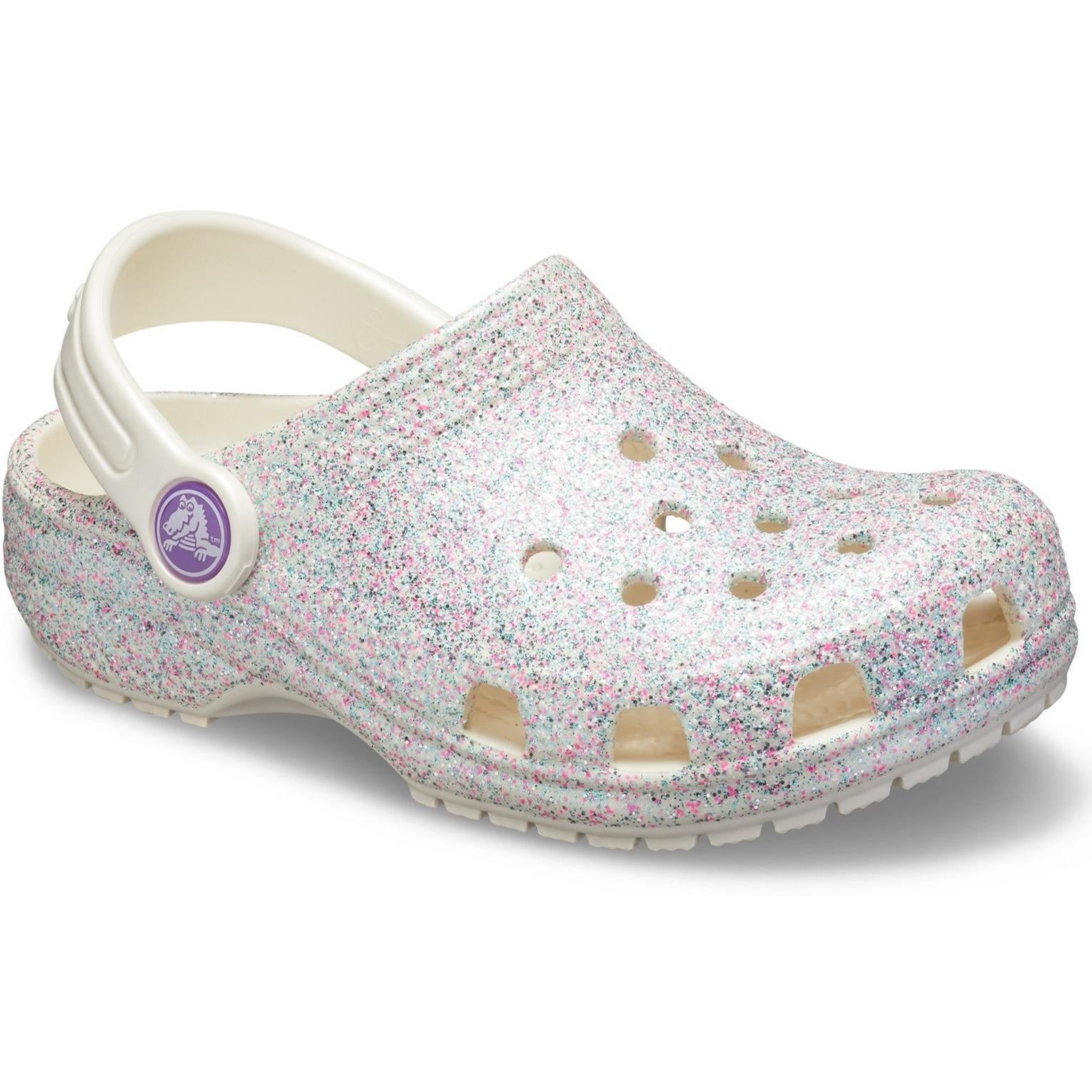 Crocs Kids Classic Glitter Clog Slip On Sandals