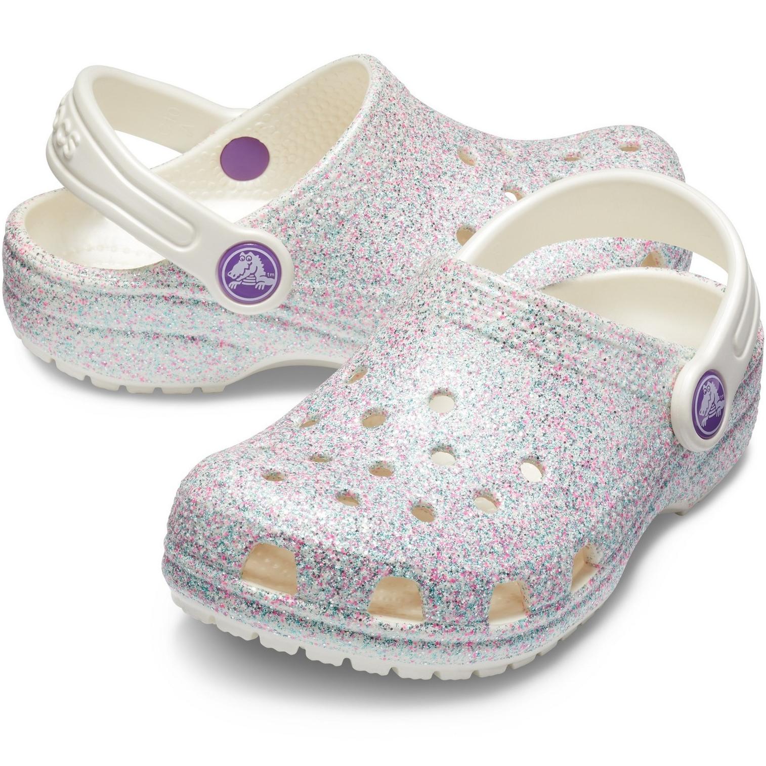 Crocs Kids Classic Glitter Clog Slip On Sandals