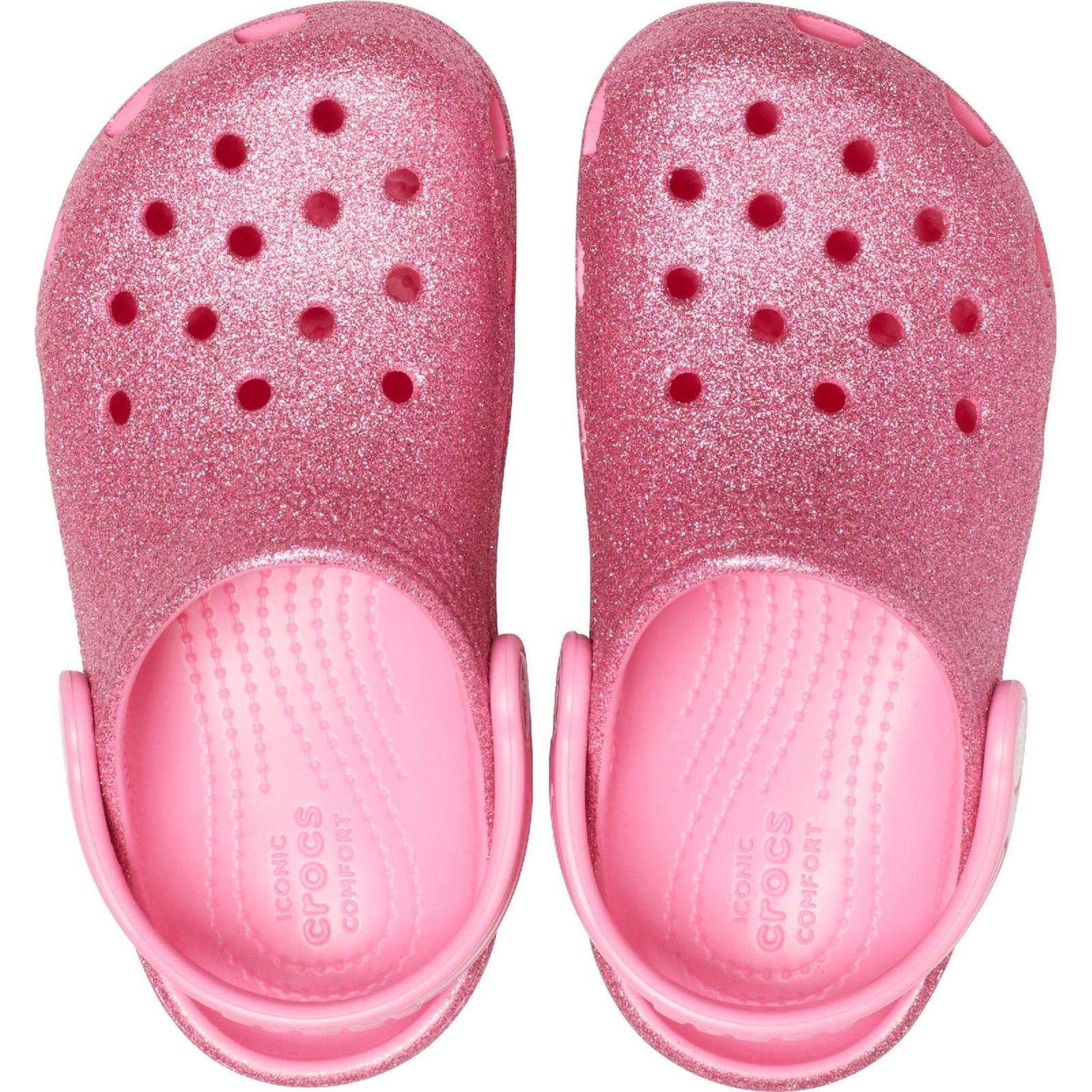 Crocs Kids Classic Glitter Clog Slip On Sandals