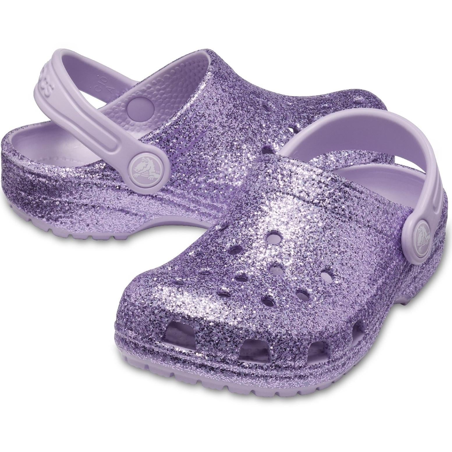 Crocs Kids Classic Glitter Clog Slip On Sandals