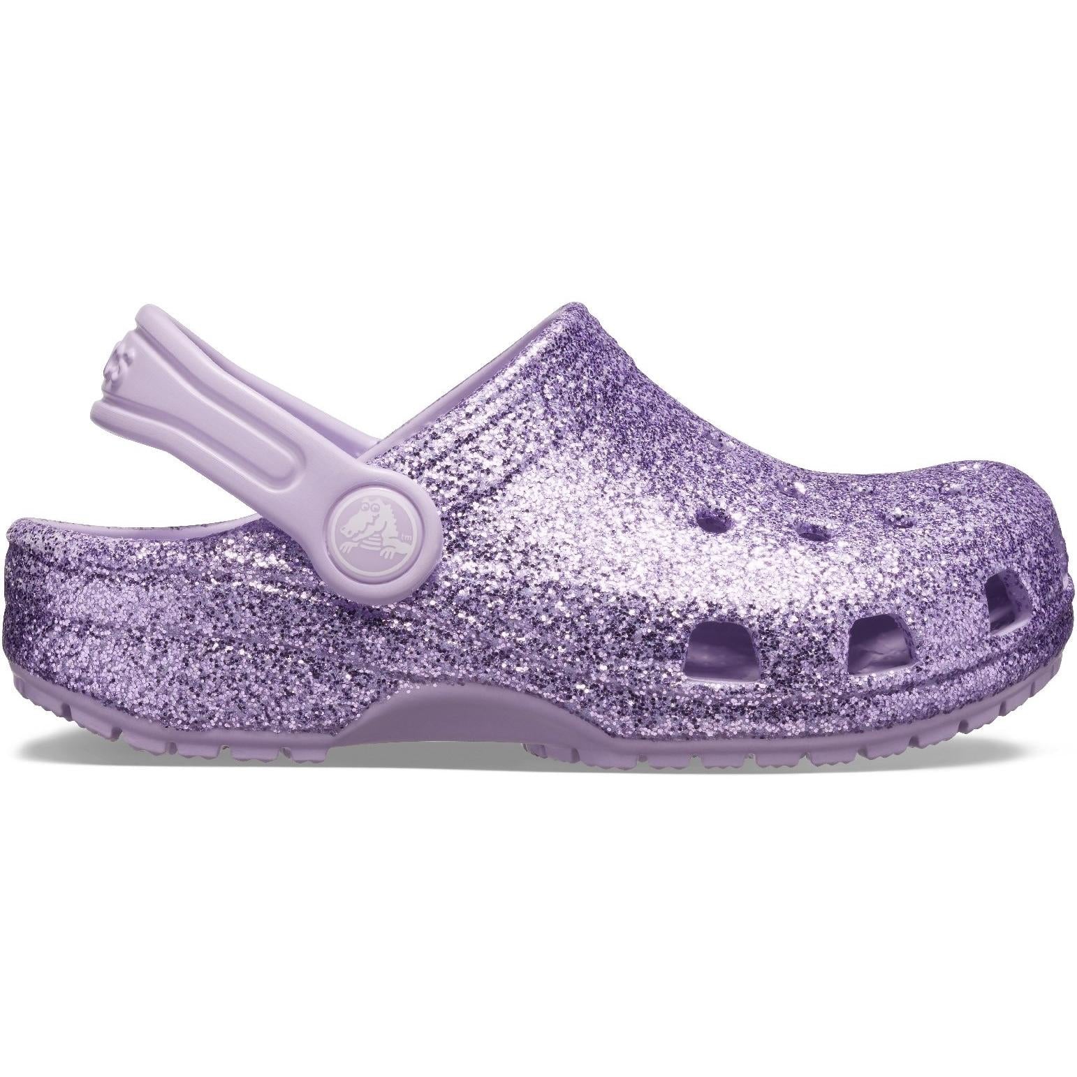 Crocs Kids Classic Glitter Clog Slip On Sandals