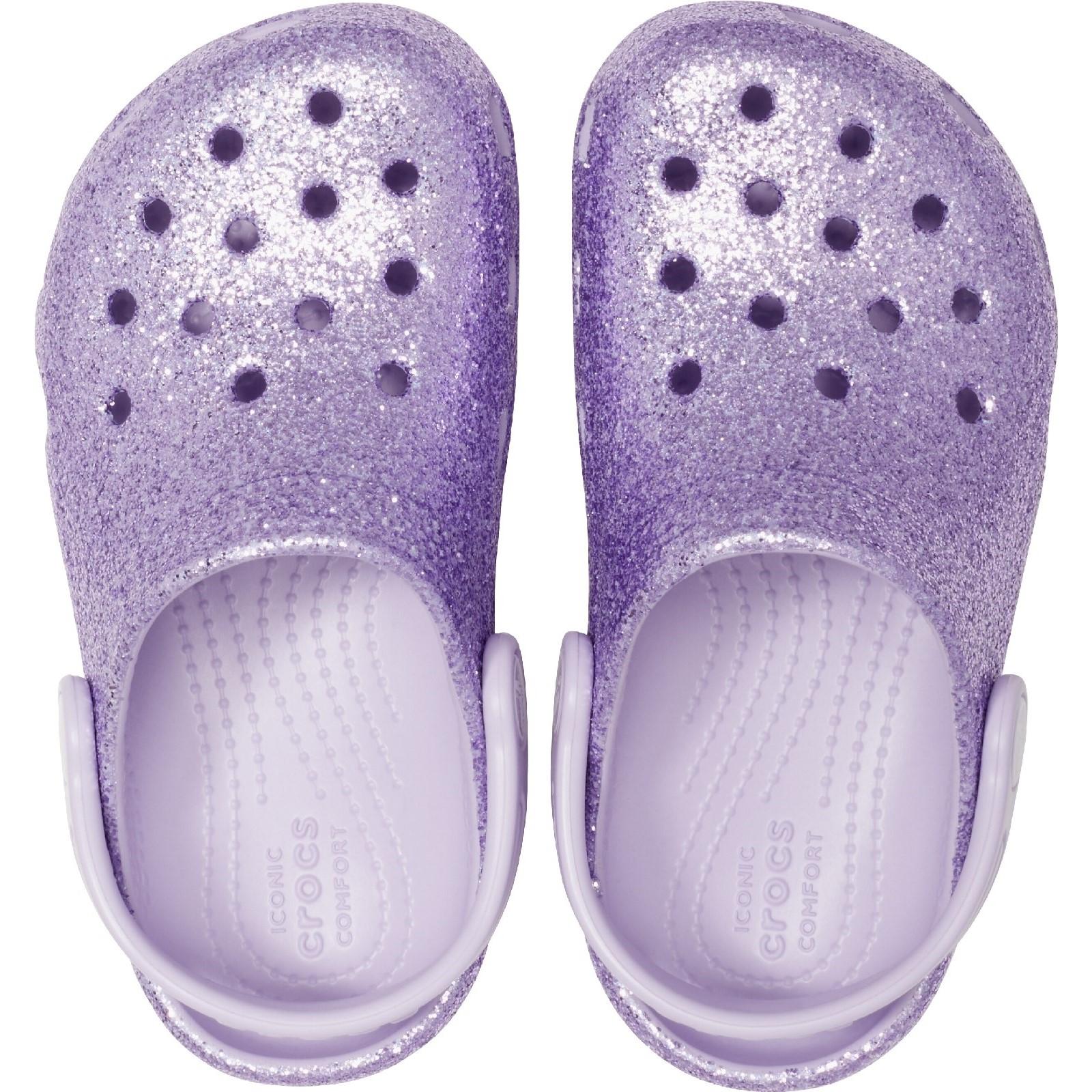 Crocs Kids Classic Glitter Clog Slip On Sandals