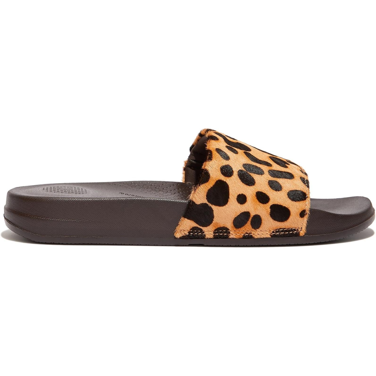 Fitflop iQUSHION Leopard-Print Leather Slides Sandals